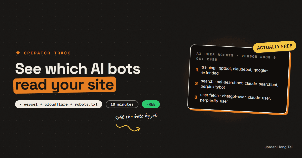 See which AI bots read your site, in 10 minutes: GPTBot, OAI-SearchBot, ClaudeBot, PerplexityBot and the robots.txt that keeps you cited