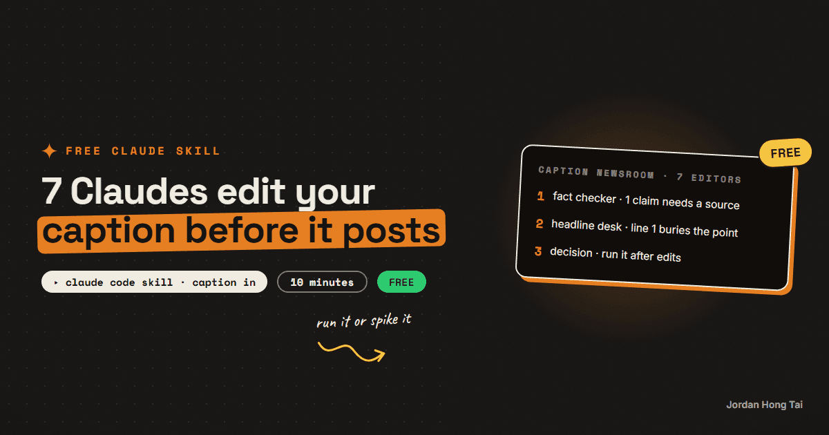Caption Newsroom: 7 Claude editors work over your caption before it goes live (free Claude Code skill)