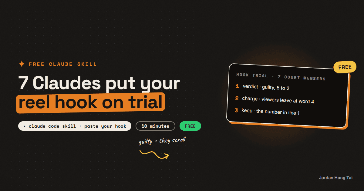 Hook Trial: 7 Claude jurors put your reel's opening line on trial (free Claude Code skill)