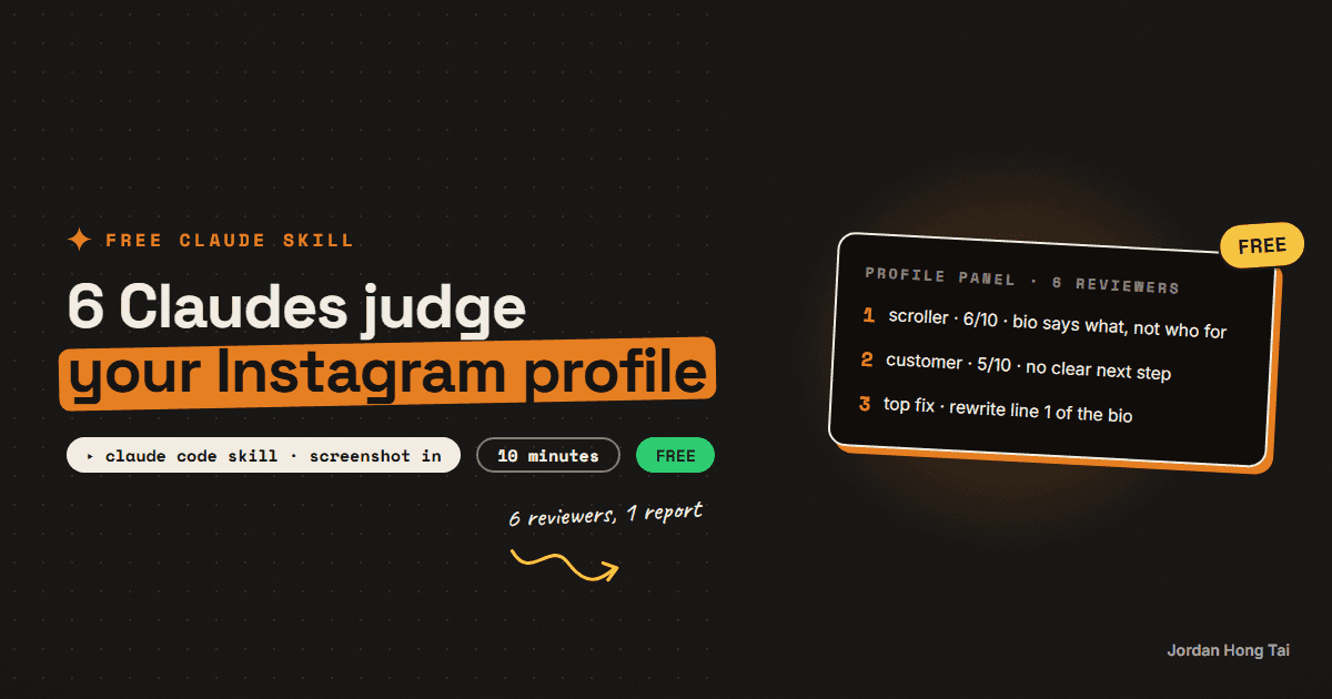 Profile Panel: 6 Claude reviewers judge your Instagram profile (free Claude Code skill)
