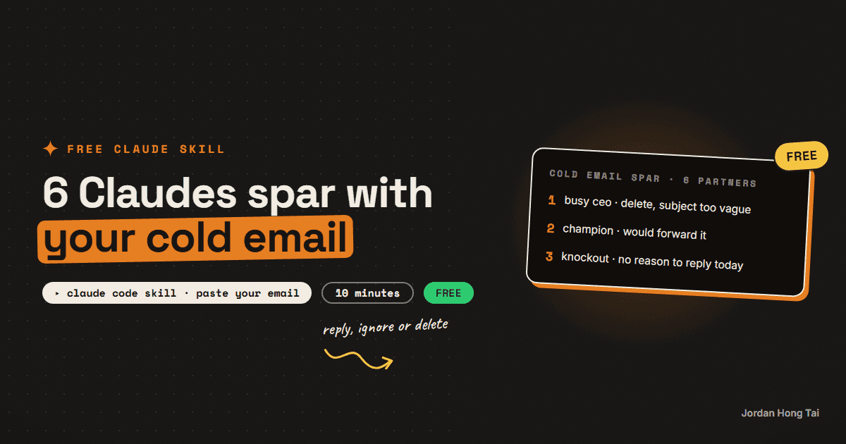 Cold Email Spar: 6 Claude sparring partners test your cold email before you send it (free Claude Code skill)
