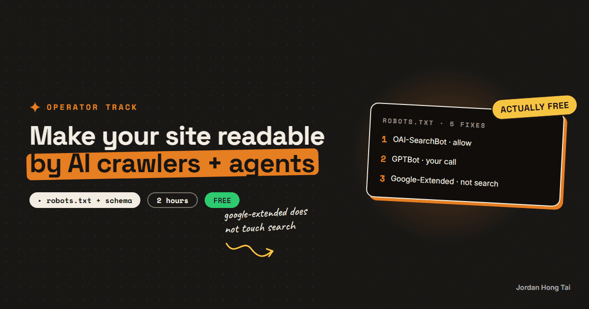 Your site's next visitor is an AI assistant: five fixes to make your website readable by AI crawlers and agents